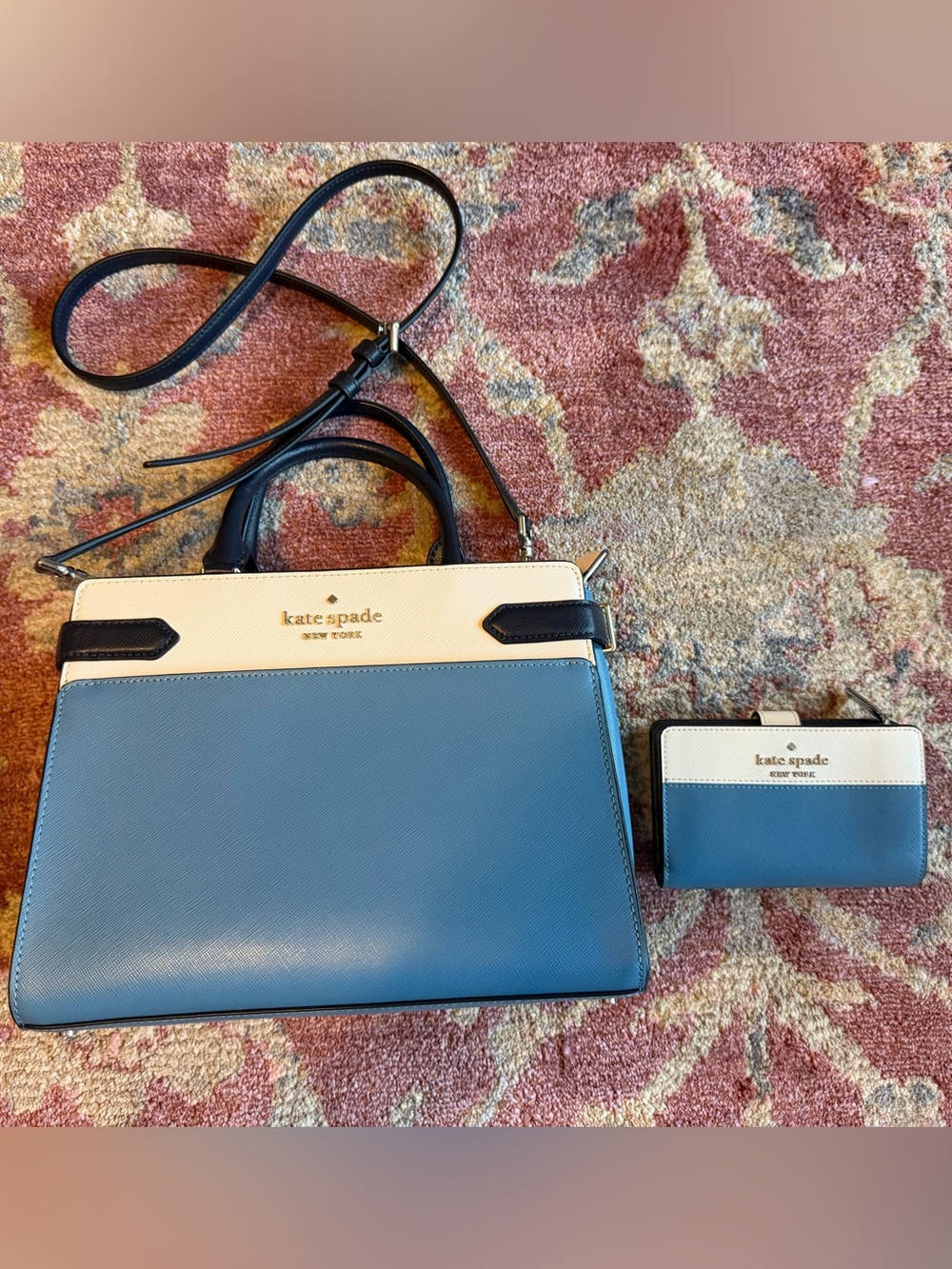kate spade Blue and Cream Structured Satchel with Wallet
